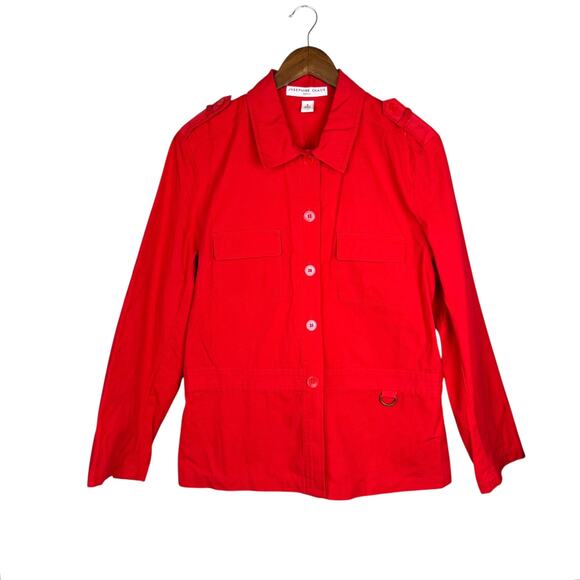Josephine Chaus Cherry Red 100% Cotton Sport Long Sleeve Casual Utility Jacket - Picture 9 of 13